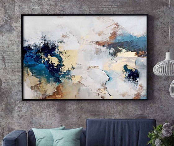 "Avalanche 5" Blue gold abstract acrylic art
