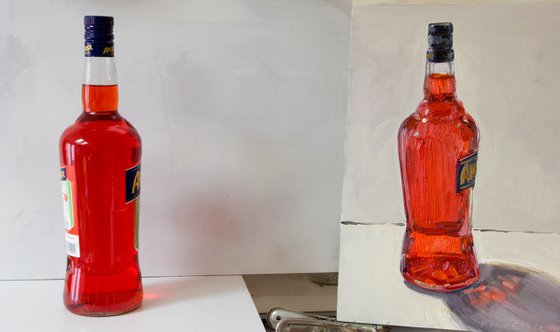 bottle of Aperol on white background