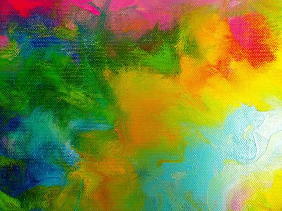 Abstract Art Colourful Expressive Painting Rainbow Waves Blue Pink Yellow Red