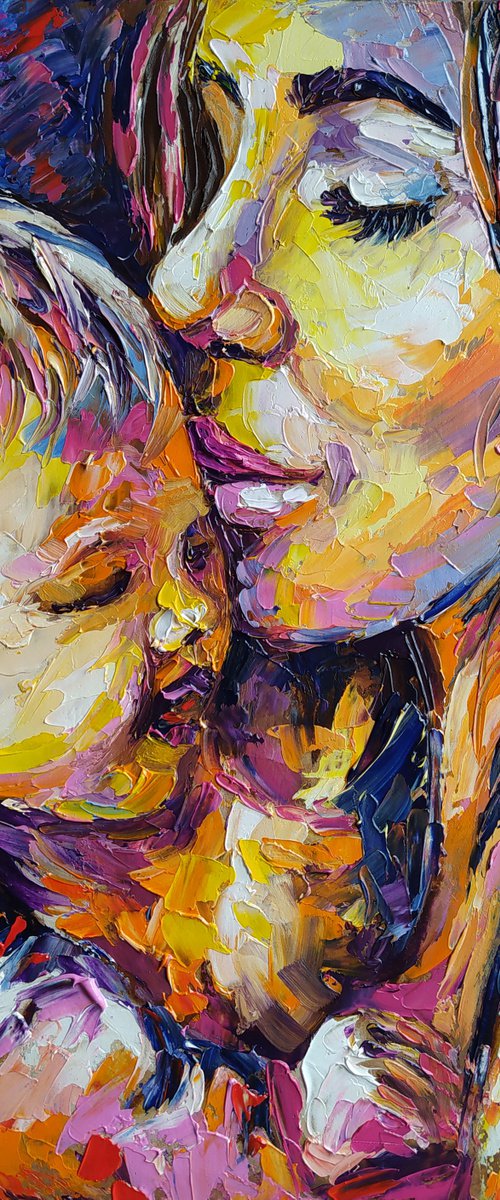 Mom's tenderness - oil painting, mother's love, love, mother, baby, mom and baby, people oil painting, child by Anastasia Kozorez