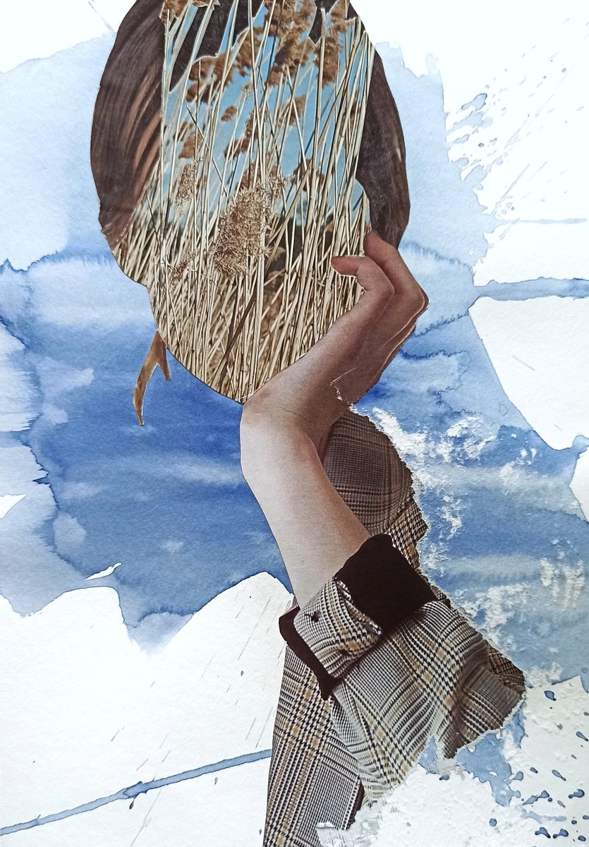 Wind in the head - an original collage artwork from the Frankly series by Olena Koliesnik