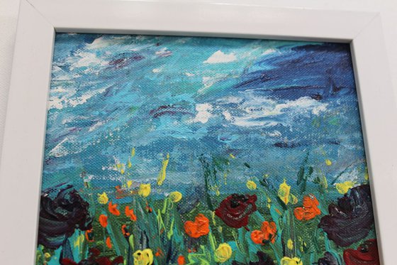 Walking with the Stars - Acrylic Poppy Landscape Painting -framed