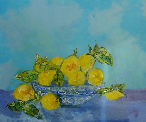 Lemons in Blue Bowl