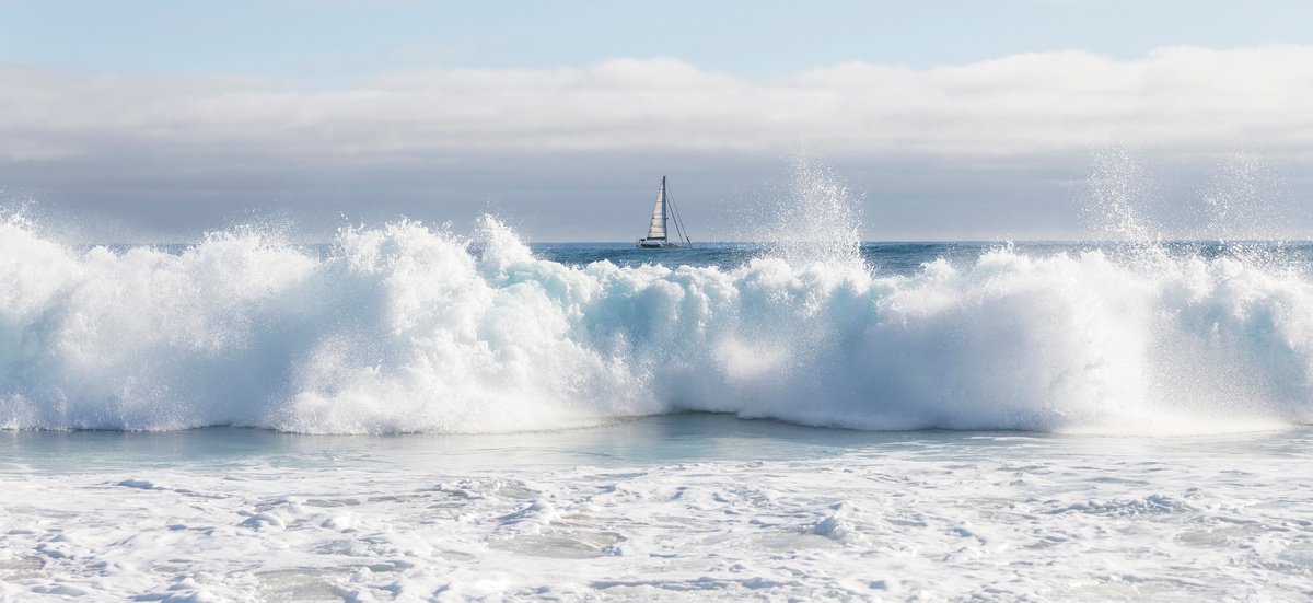 Photorealistic Landscape Photograph By Andrew Lever, 60 X 30, Sailing And Surf, Original Artwork