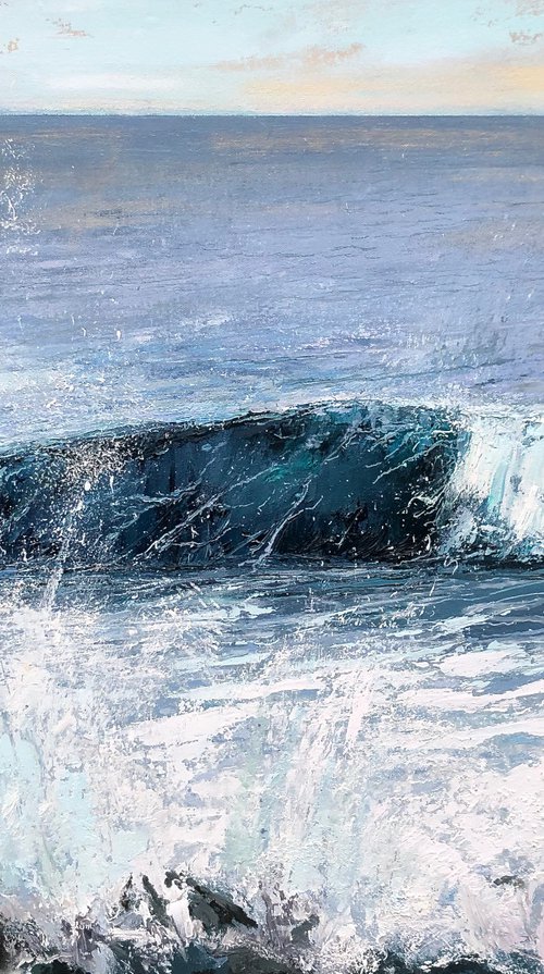 'Edge of the Surf Zone II' Beach Wave Seaside Seascape Palette Knife Oil Painting by Simon Jones
