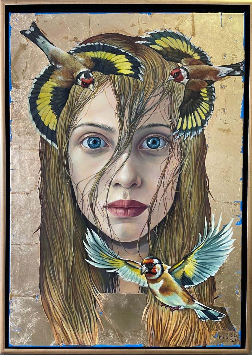 Photorealistic Portrait Oil Painting By Marina Popkova-Sologub, 30 X 41", Birds, Original Artwork