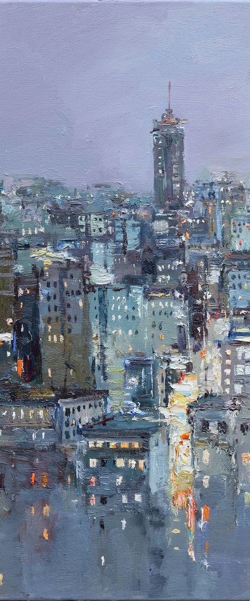 Twilight city - Original Urban landscape painting by Anastasiia Valiulina