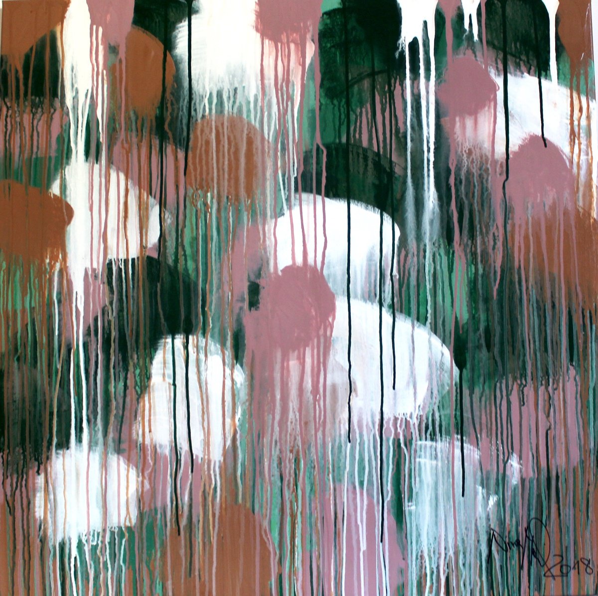 Abstract Acrylic Painting By Nina Mahnik, 39 X 39", She Sees Waterlilies, ..., Original Artwork