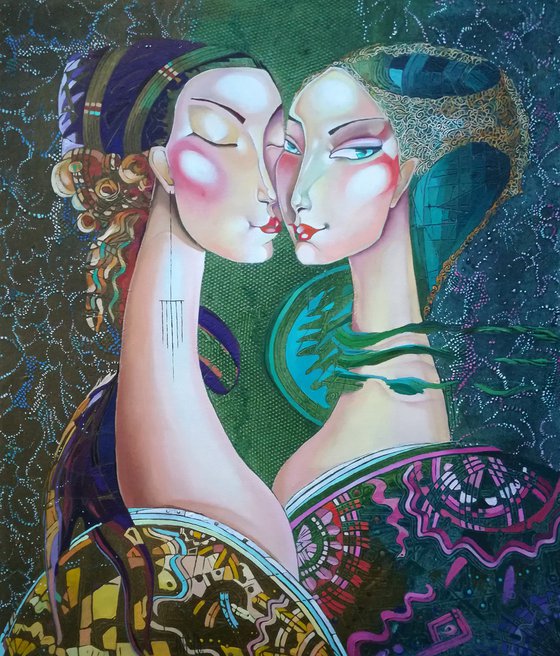 Lovers (60x70cm, oil painting, modern art, ready to hang)