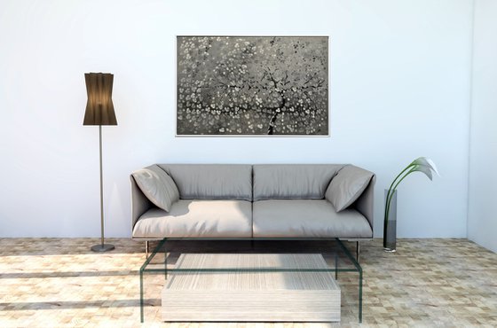 Silvertree III  acrylic abstract painting cherry blossoms nature painting framed canvas wall art