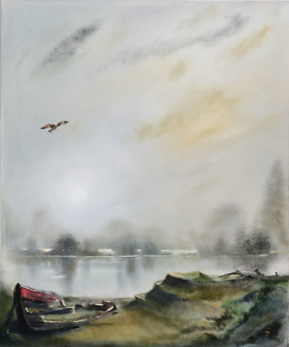 Impressionistic Landscape Oil Painting By Alan Harris, 20 X 24, Shore View, Original Artwork