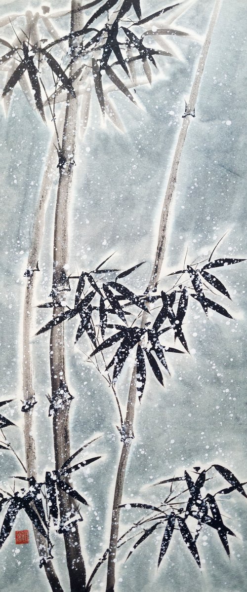 Night snowy bamboo by Ilana Shechter