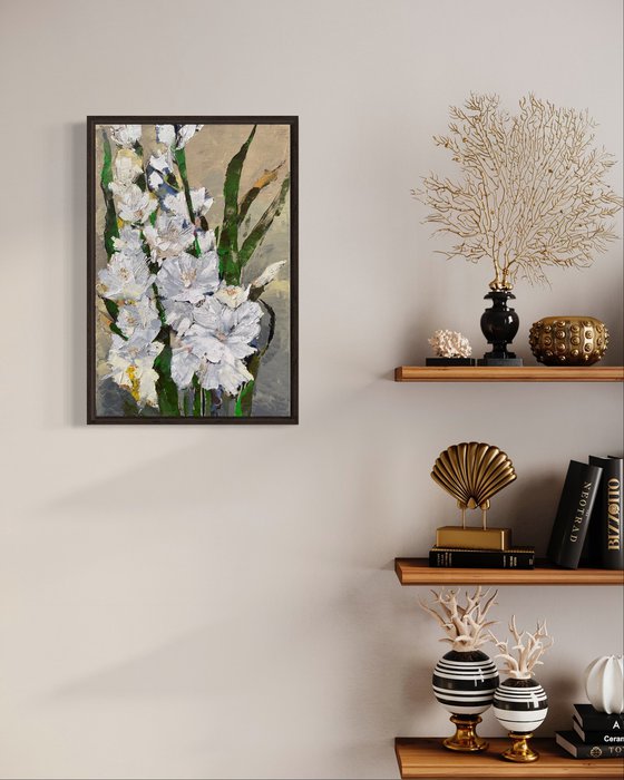 WHITE GLADIOLUSES - original painting on canvas