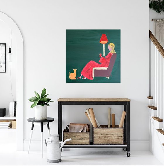 Woman with Cat original Painting