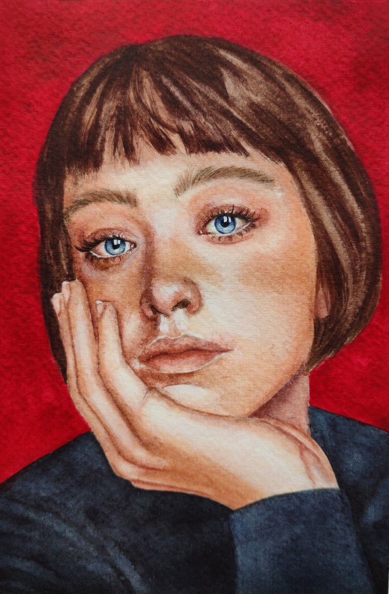 Urban And Pop Watercolour , Crimson Thoughts(Collection Unspoken) By Zhanna Utkina, 6 X 8, Artwork For Sale On Artfinder