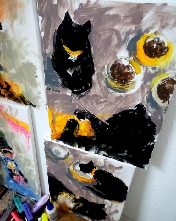 Black cats & yellow plate#2