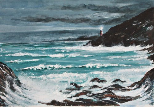 Lighthouse and Rough Sea by Max Aitken