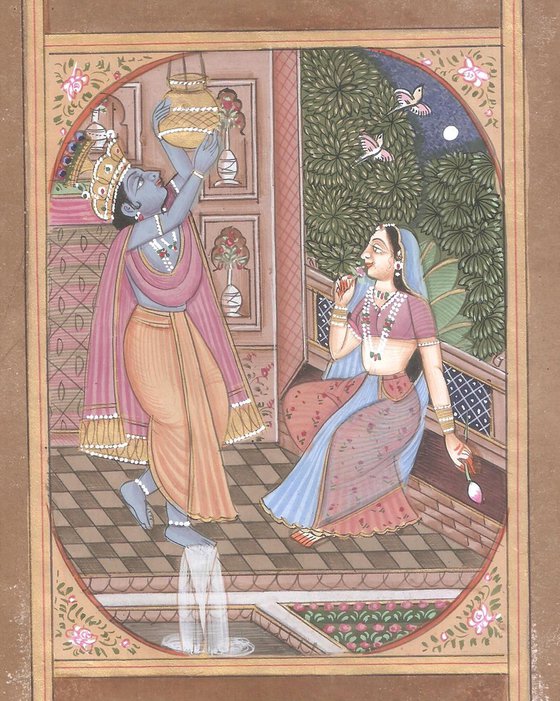 Radha Krishna on Antique Manuscript Paper