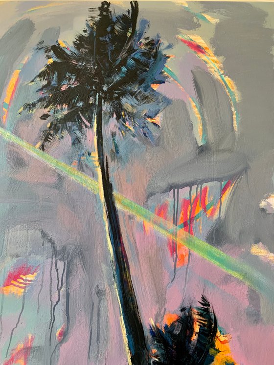 XL Big artwork - "Flight to Miami" - Pop Art - Huge painting - Palm - Street Art - Expressionism - Sunset