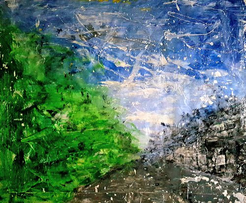 Senza Titolo 194 - abstract landscape - 93 x 76 x 2,50 cm - ready to hang - acrylic painting on stretched canvas by Alessio Mazzarulli