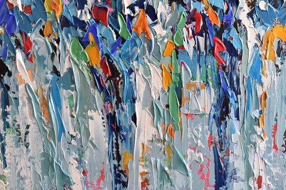 Harbor Lights - Large abstract acrylic painting, palette knife art