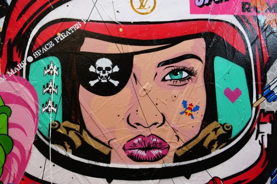 Red Space Pirate 120cm x 150cm Space Cadet Pirate Textured Urban Pop Art