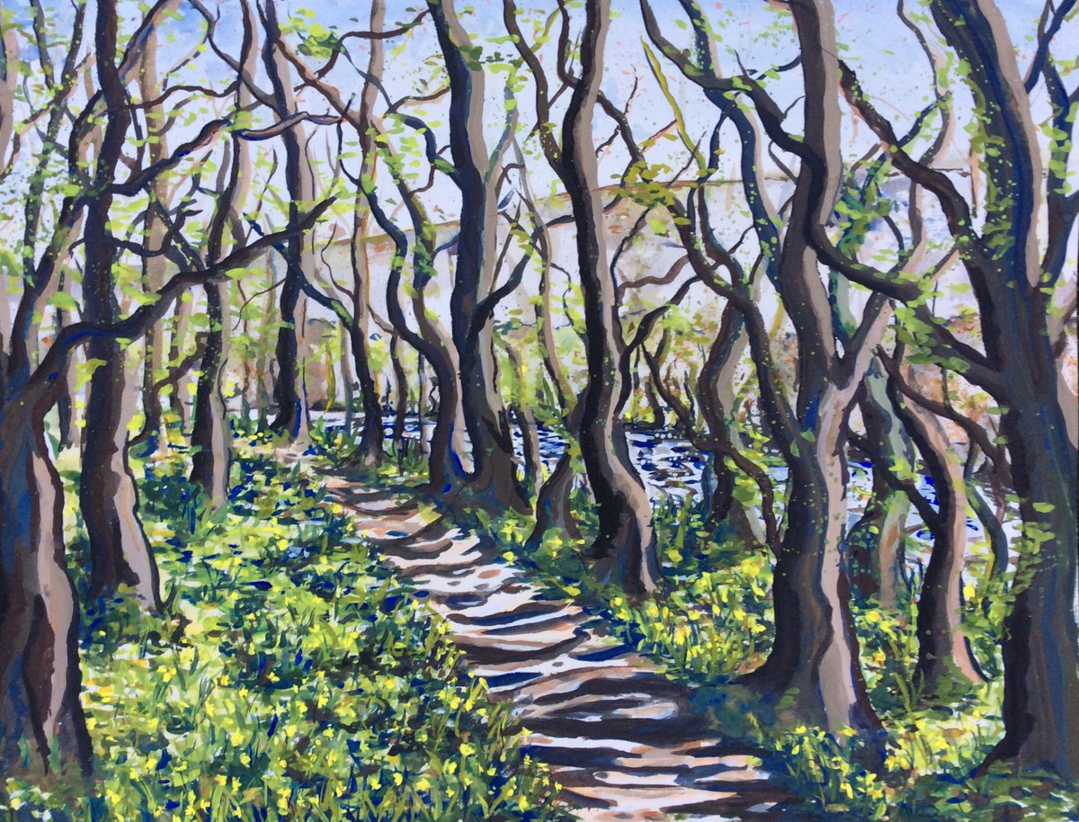 Landscape Painting By Lucy Smerdon, 16 X 12", Dunsford Woods, Springtime, Original Artwork