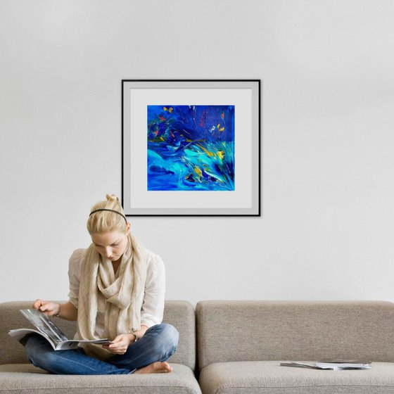 ''Night sea colors "  Blue Abstract, square painting