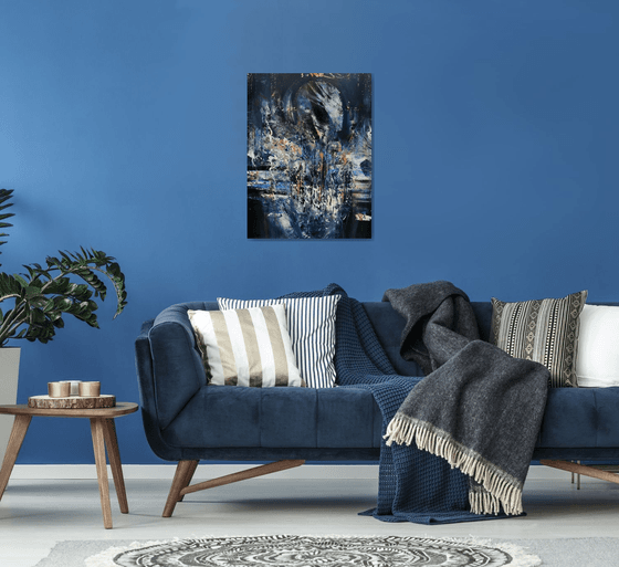 Beautiful abstract dark blue angel series painting by KLOSKA