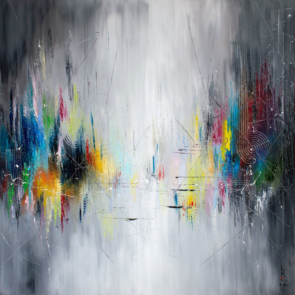 Abstract Oil Painting By Liubov Kuptsova, 39 X 39", ?ity Fog, Original Artwork