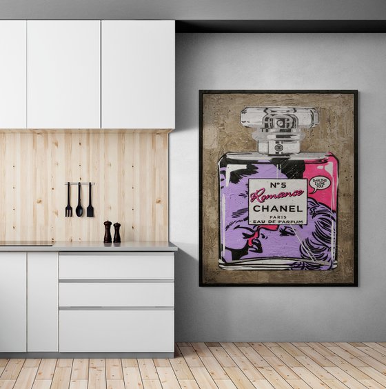 The Fragrance of Romance 120cm x 150cm Chanel Industrial Concrete Urban Pop Art Painting With Custom Etched Frame