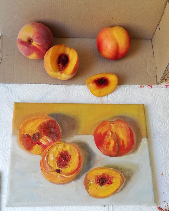 Ripe Peaches on Table