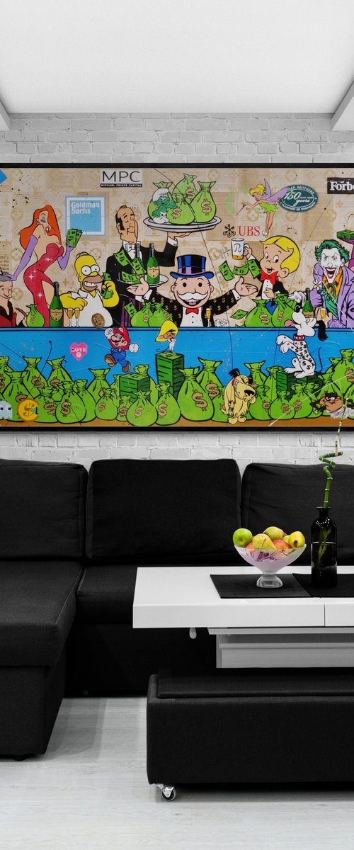 The Money Convention 240cm x 120cm Textured Book Page Urban Pop Art by Franko