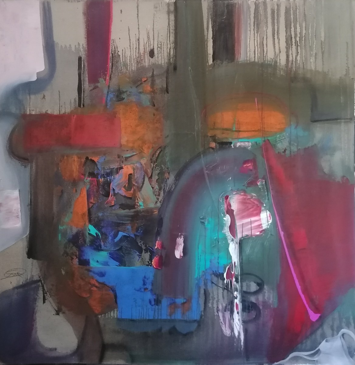 Abstract Acrylic Painting By Stefano Mazzolini, 63 X 63", Poltava, Original Artwork