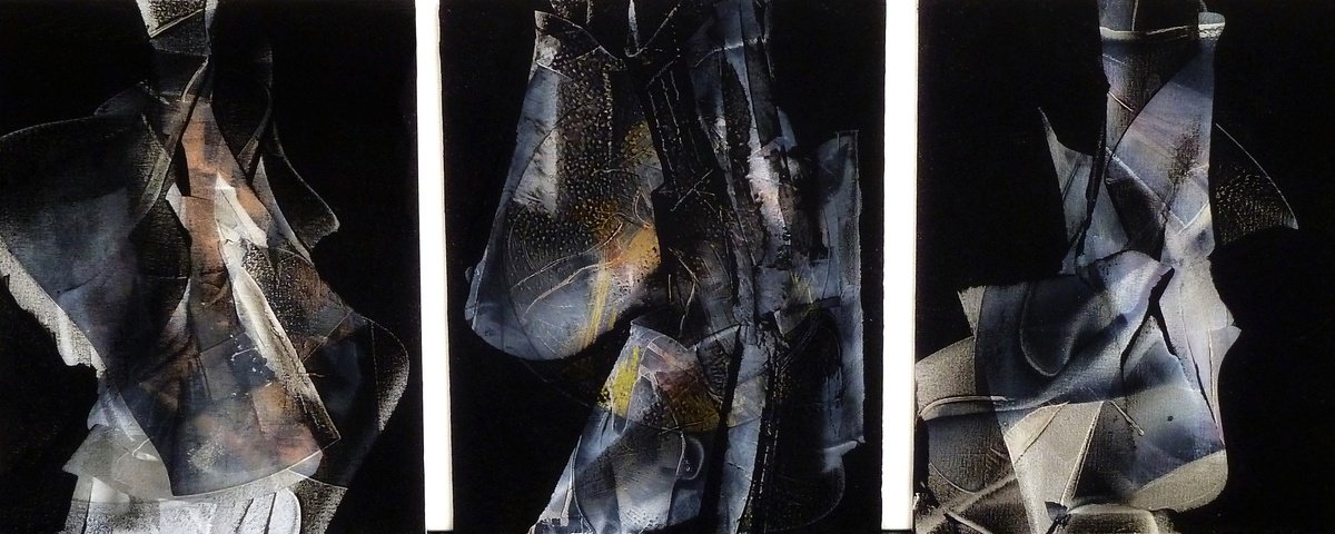 Expressive Abstract Acrylic Painting By Newel Hunter, 36 X 14", Crosswalk Triptych, Original Artwork