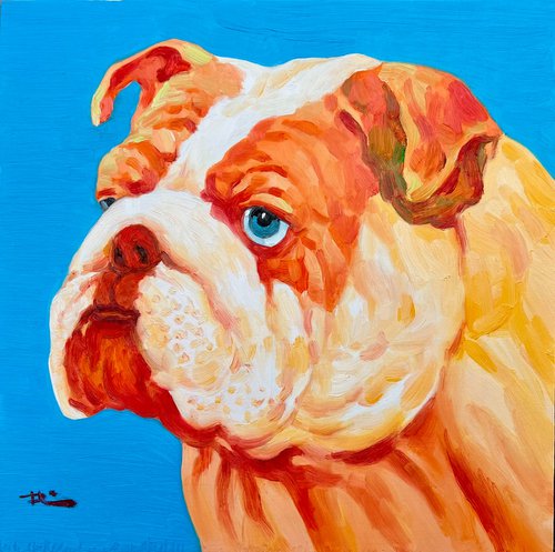 Pop Art — Bull Dog in Light Blue by Dong Lin Zhang