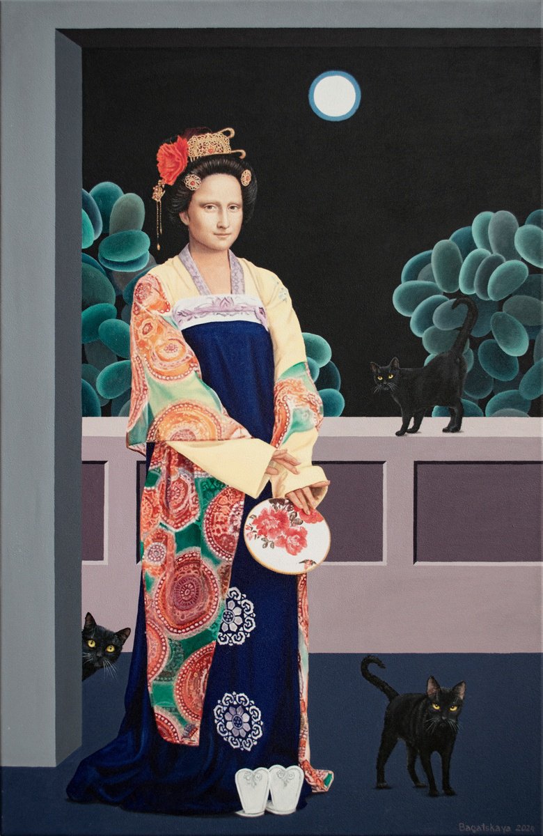 Photorealistic Portrait Acrylic Painting By Nataliya Bagatskaya, 26 X 39", Portrait "Full Moon", Original Artwork