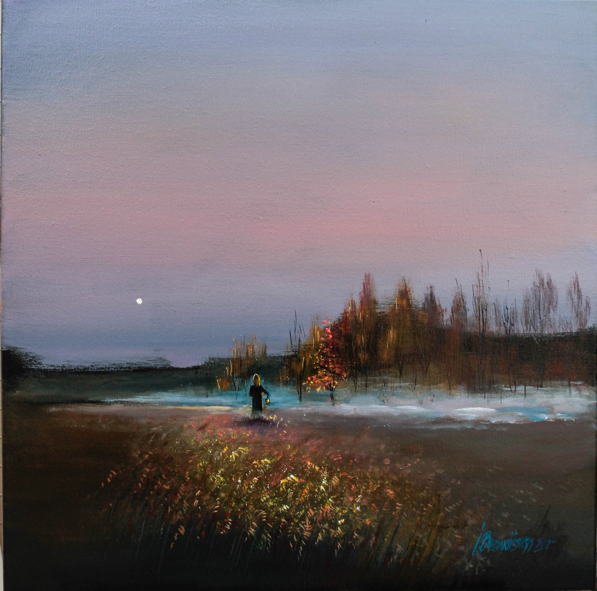 Abstract Landscape Acrylic Painting By Ihor Bychkivskyy, 28 X 28, Blackout., Original Artwork