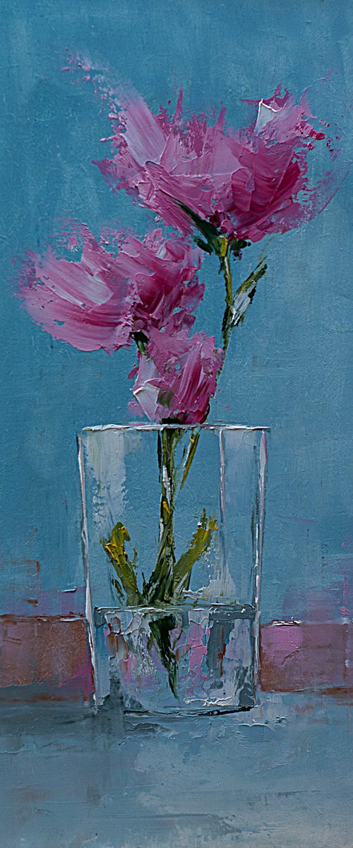 Red flowers in glas. Still life painting with flowers by Marinko Šaric