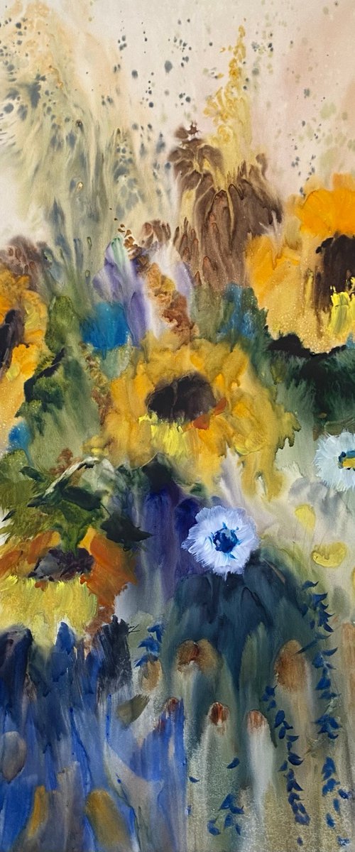 Watercolor “Still life. Flowers of Sun no.2” perfect gift by Iulia Carchelan