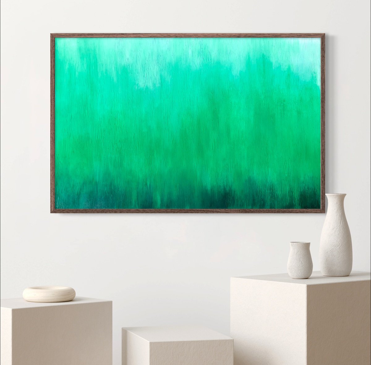 Expressive Abstract Oil Painting By Volodymyr Smoliak, 39 X 26", Green Symphony, Original Artwork