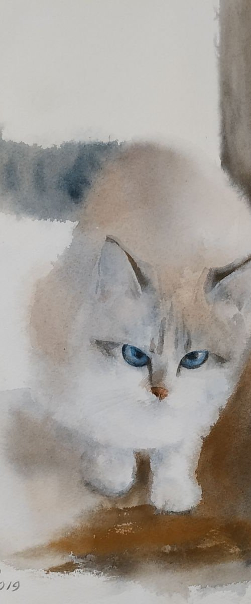 Headstrong cat Vasil / ORIGINAL watercolor 11x14in (28x38cm) by Olha Malko