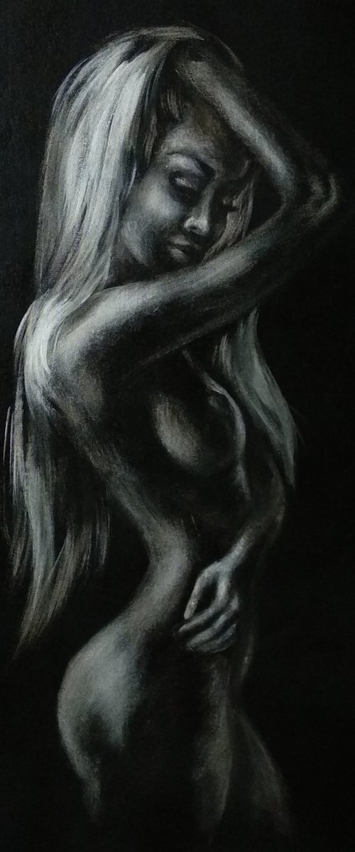 Erotic Art Naked Woman Black and Silver Decor by Anastasia Art Line