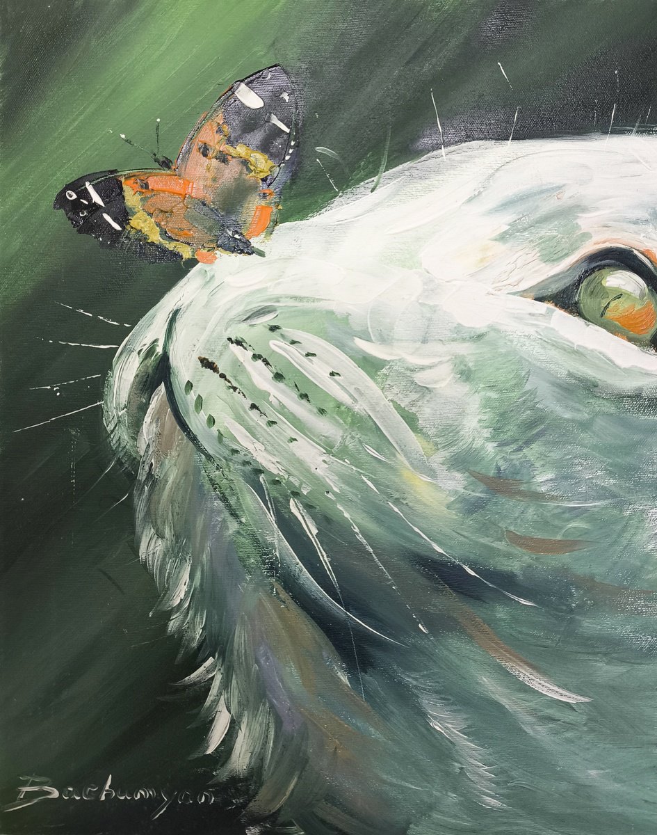 Impressionistic Animal Oil Painting By Vahe Bagumyan, 16 X 20", Gentle Encounter, Original Artwork