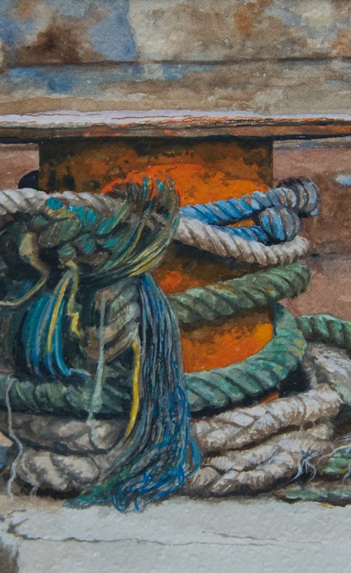 Mooring Post and Ropes, Old Batavia, Indonesia by Sue Cook