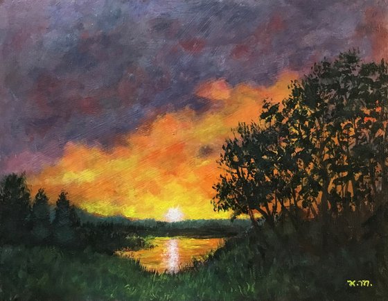 Fire in the Sky # 2 - 7 X 9 acrylic