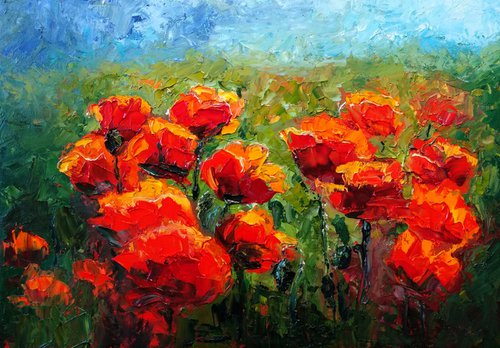Poppies Field  Red Wild Flowers by Anastasia Art Line