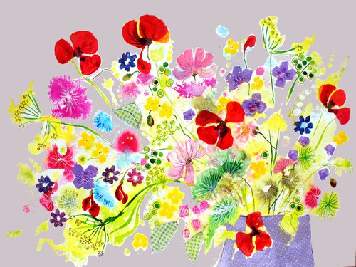 Summer Flowers in a Jug by Julia  Rigby