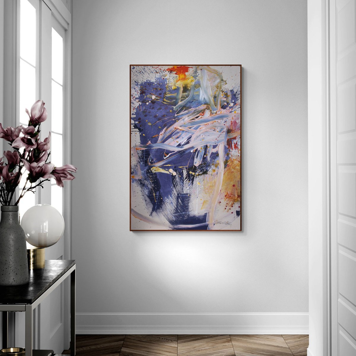 Expressive Abstract Painting By Daniela Schweinsberg, 31 X 47, Travel Unknown Galaxies 4, Original Artwork