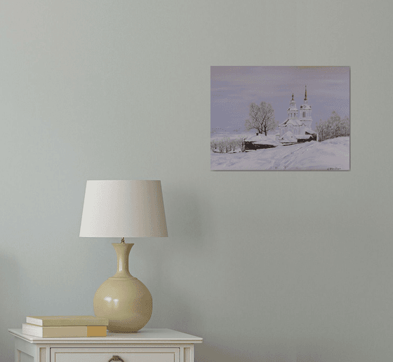 Snow Landscape, Winter Church, Countryside